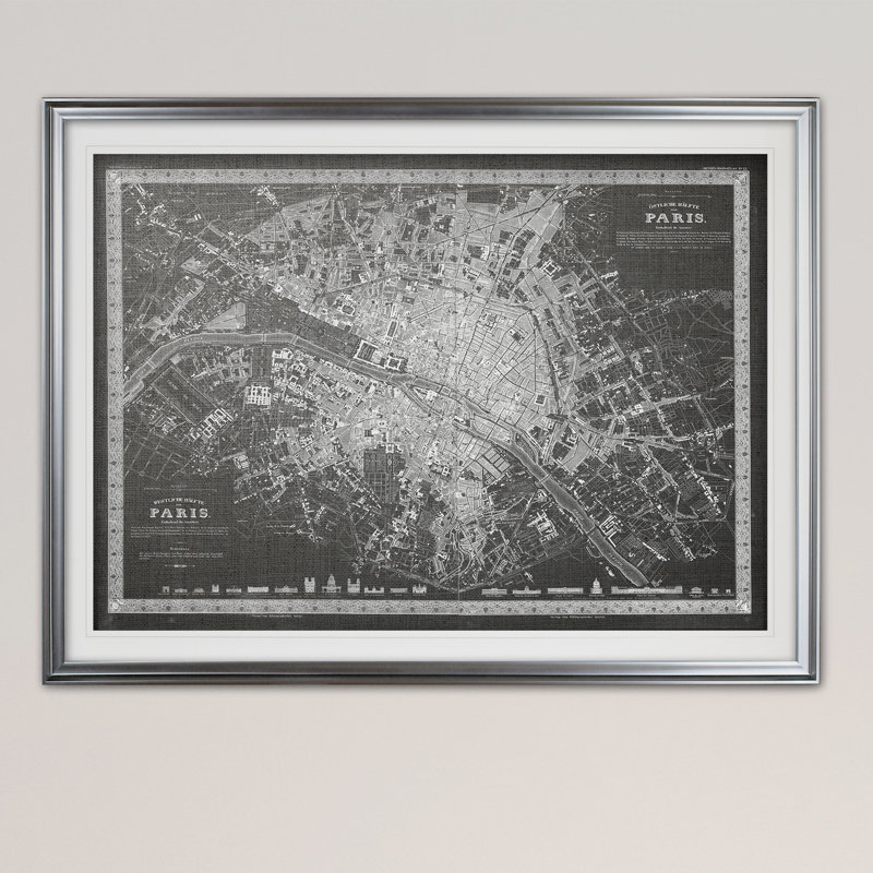 « rétro paris map map », impression, H 20 po x l 24 po x P 1,5 po, Noir