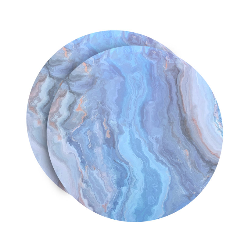 Navy Blue Marble Foil Cork Round Placemats Set of 2