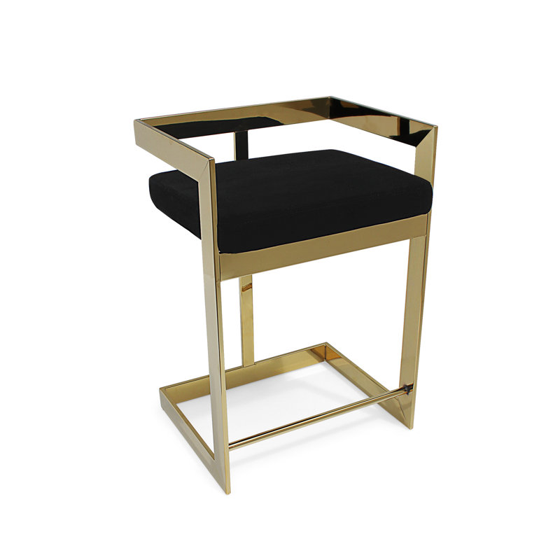 Tabouret Adalinna, Tabouret de bar (siège d'une hauteur de 30 po), Bleu, Or