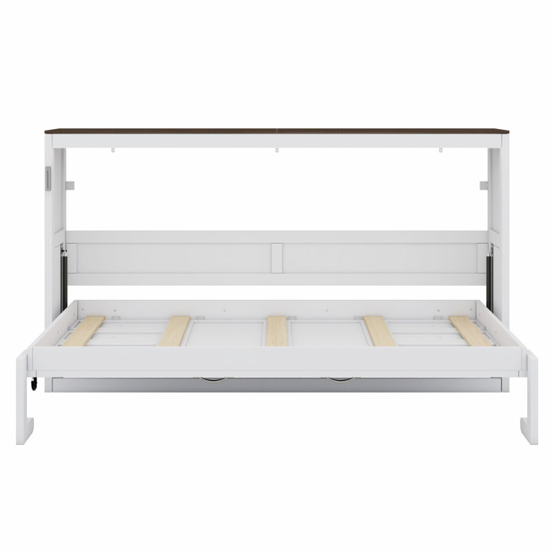 Lit escamotable élégant avec éclairage DEL, Blanc + brun