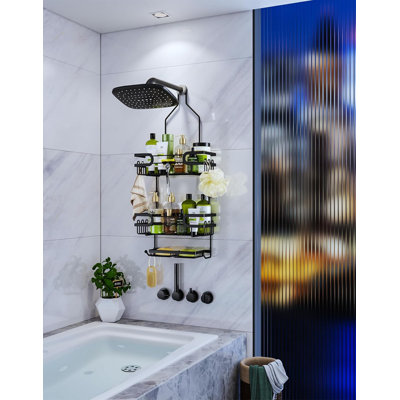 Serviteur de douche Hapirm avec 12 crochets et 2 porte-savons, organisateur de salle de bain en acier inoxydable antirouille, tablette de douche suspendue sans perceuse
