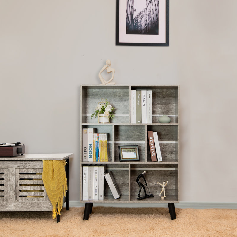 7 Cube Bookshelf, 3 Tier Modern Bookcase With Legs, Wood Cubeicals Organizer Storage Open Shelves, Retro Display Book Shelf, Freestanding Short Book Case For Bedroom,Living Room,Office