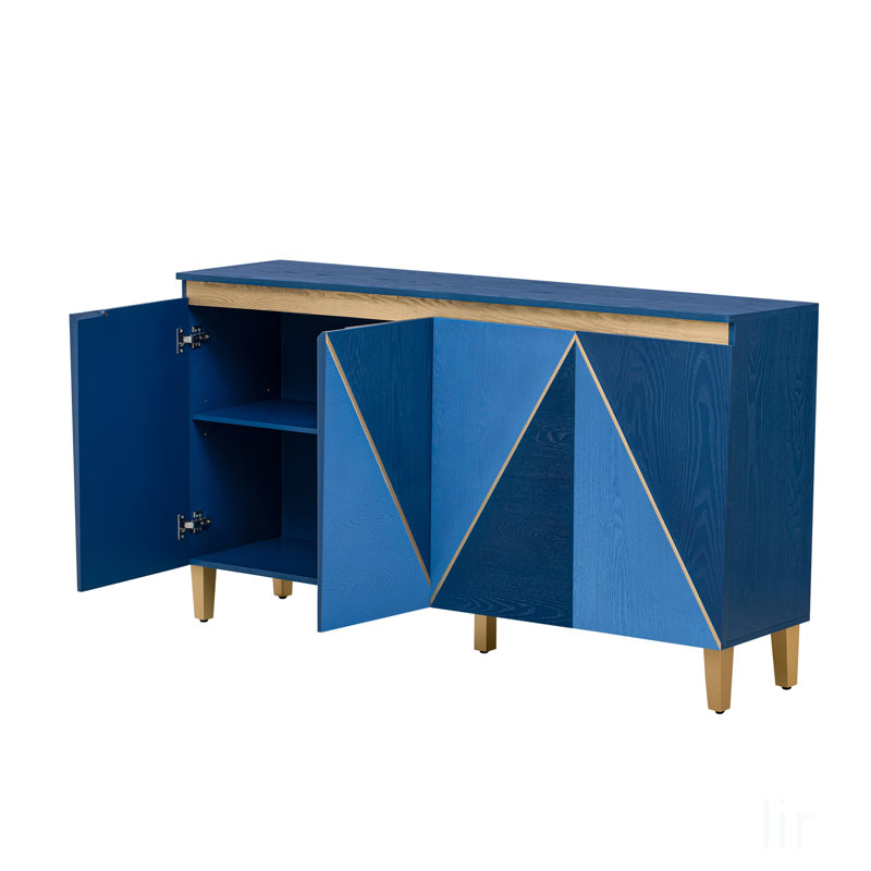 Buffet rétro de 60 pouces avec tablettes réglables, buffet rétro à 4 portes pour les espaces de repas et de vie