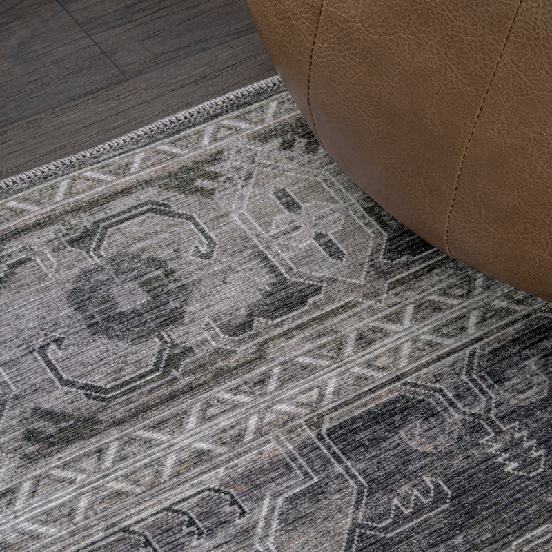 Tapis vert foncé / gris Alanya, Rectangle 2 pi 11 po x 5 pi