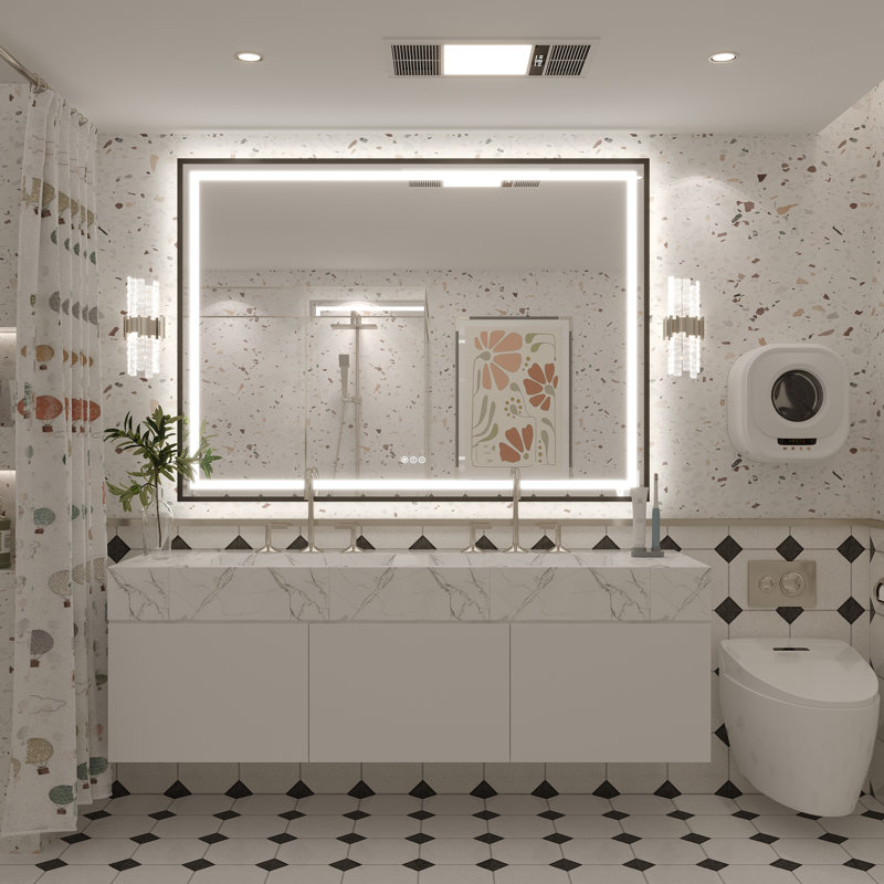 Molly Black Metal Framed LED Front Light and Backlit Anti-Fog Wall Bathroom/ Vanity Mirror, 55" x 40", Black
