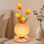Lampe de table fleur de tulipe orange, lumière DEL à commande tactile 3 couleurs avec chargeur USB, veilleuse romantique