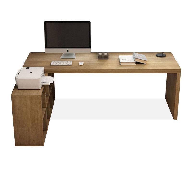 Wood color L-Shaped Solid Wood Desks, 29.53" H x 62.99" W x 55.12" D, Left Hand Return