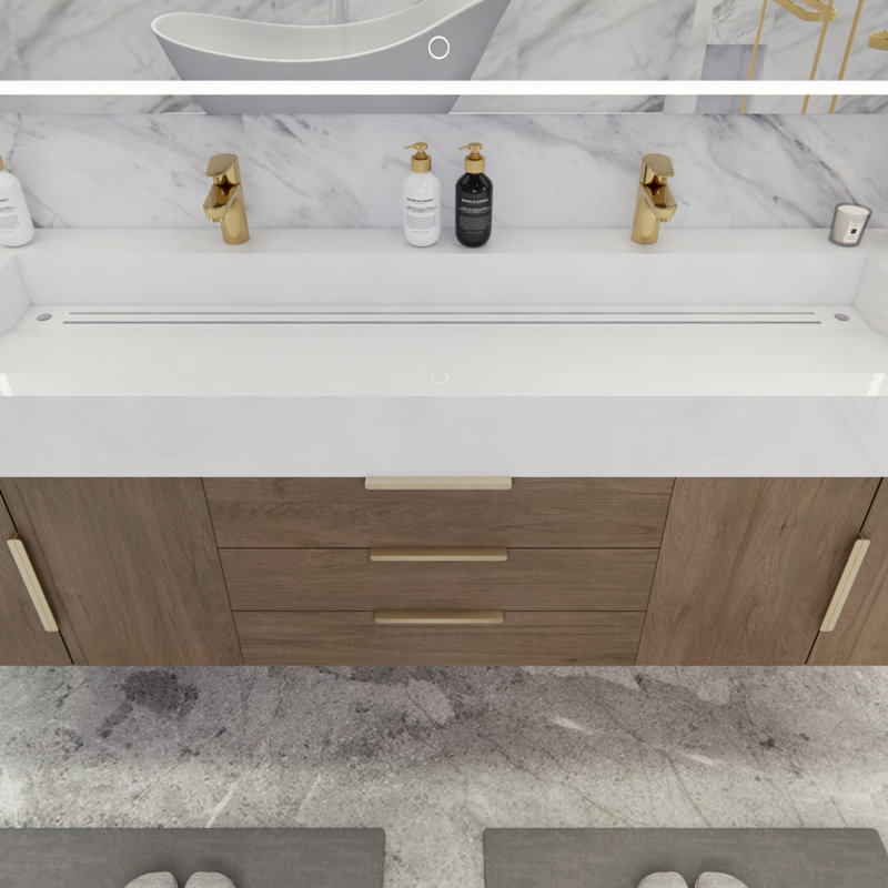 Ensemble de meuble-lavabo mural double l 72 "Glasgow, Chêne clair