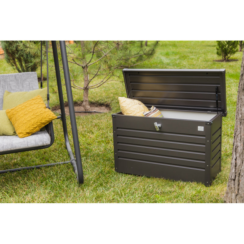 Biohort LeisureTime 51 39.7" L x 18.1" W x 24" H  Water Resistant Metal Galvanized Steel Deck Box with Lock and Soft Close Hydraulic Lift Dark Gray
