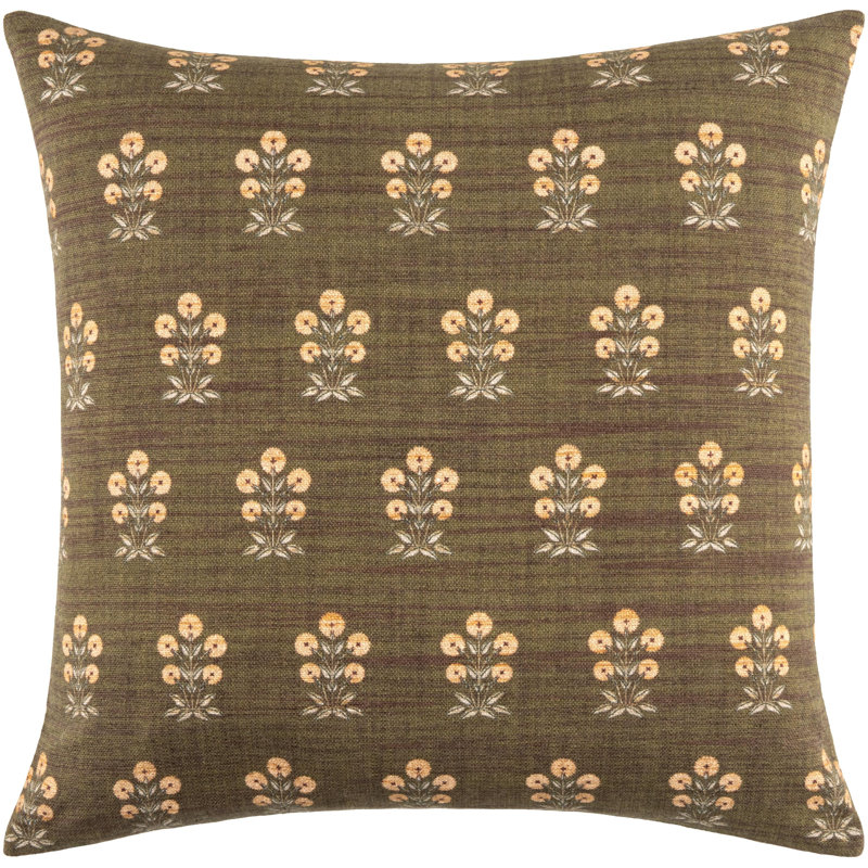 Tarpon Accent Pillow Cover & Insert, Square 18", Brown/Pink/Cream/Green, Down Blend