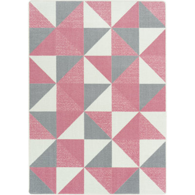 Tapis géométrique touffeté rose / gris / blanc
