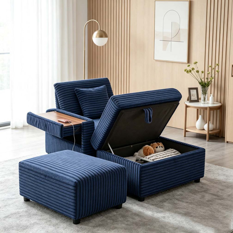 Fauteuil d'appoint confortable en velours côtelé, Bleu