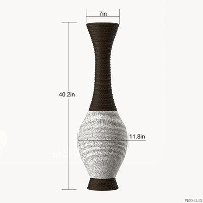 Vase de sol de 100 cm de haut en PVC tressé à la main, aspect rotin, bicolore marron et beige, décoration de Noël style ferme