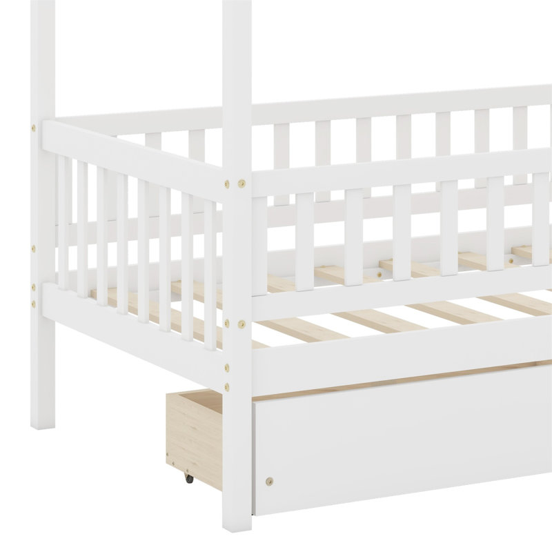 Lit en bois avec deux tiroirs, Blanc