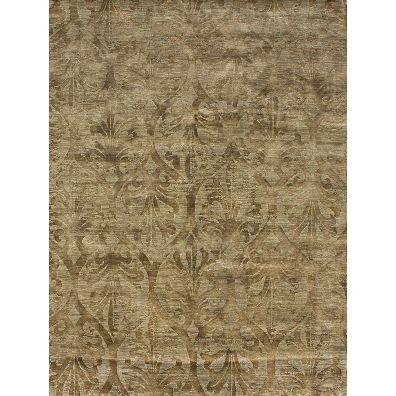 Hand Knotted Damask Area Rug in Mahogany, Rectangle 10' x 14'