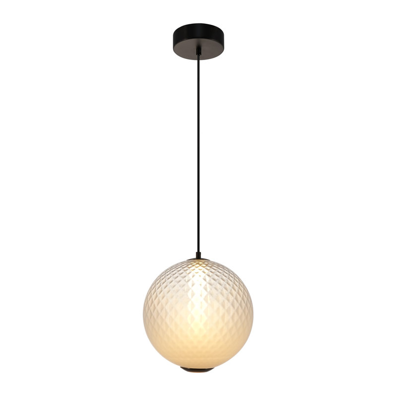 Celeste - Luminaire suspendu à DEL intégré 12 po - Abat-jour en verre Diamond - Finition bronze industriel, Blanc ombré