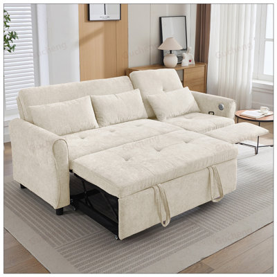 Canapé 2-en-1 de 82 pouces à trois places avec lit escamotable et fauteuil inclinable réversible pour le confort du salon