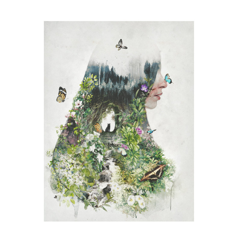 Barrett Biggers, un chat dans le jardin, art sur toile, H 18 po x l 24 po