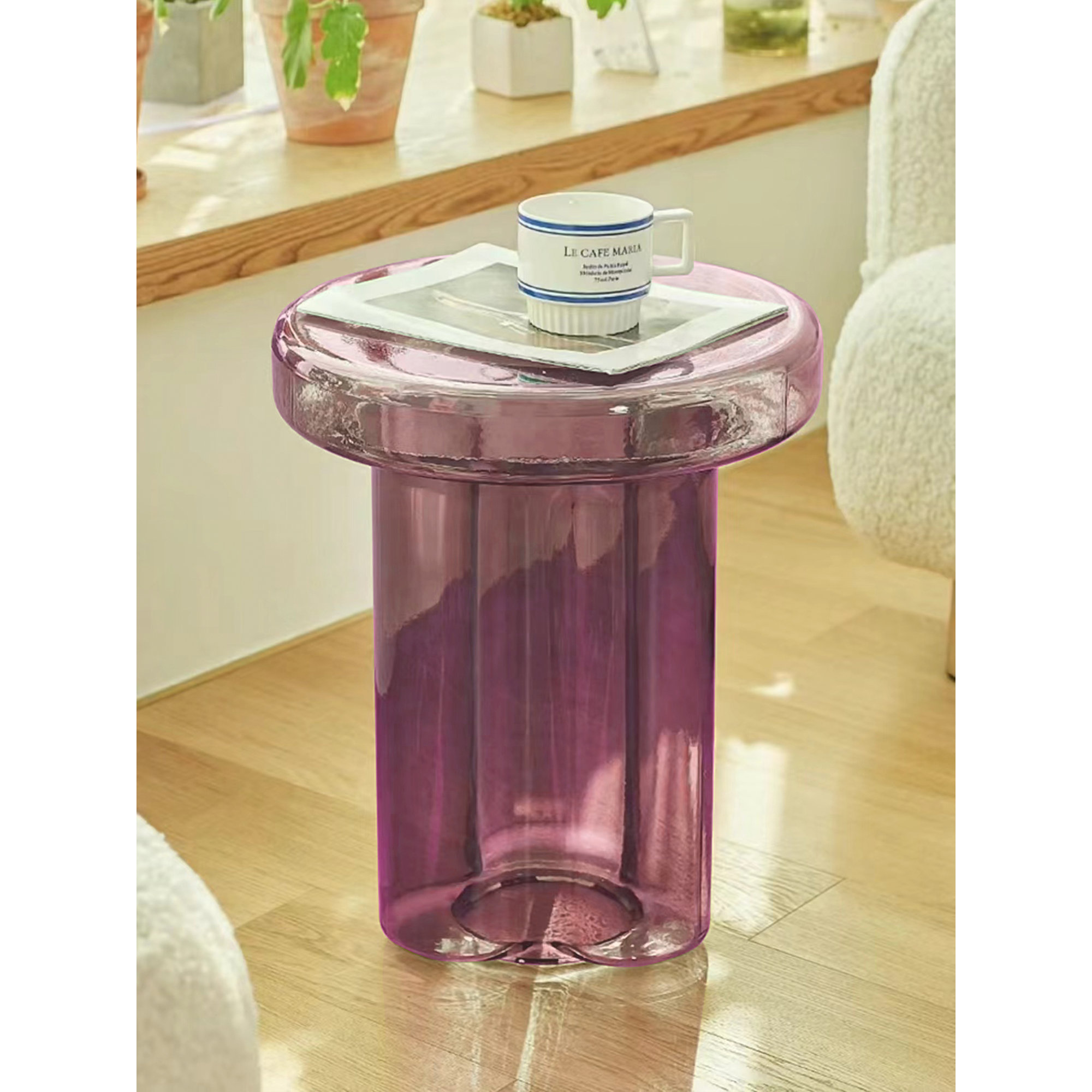 Glass End Table, Light Purple