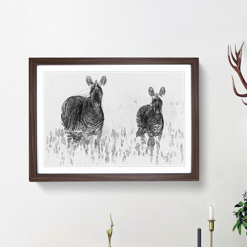 Two Zebras in Abstract - Picture Frame Graphic Art Print, Walnut Framed, 36cm H x 48cm W x 2cm D