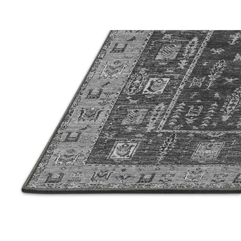 Tapis oriental oriental fabriqué à la machine en gris, Rectangle 7 pi x 9 pi