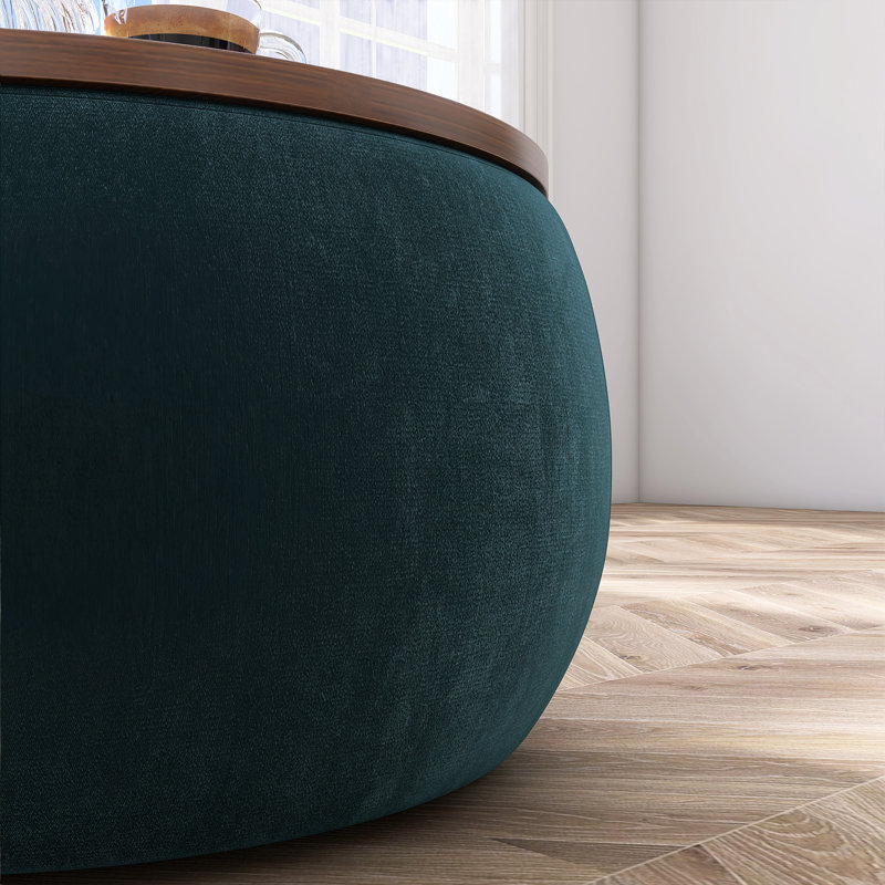Round Storage End Table With Small Seat, Brown, Dark Blue