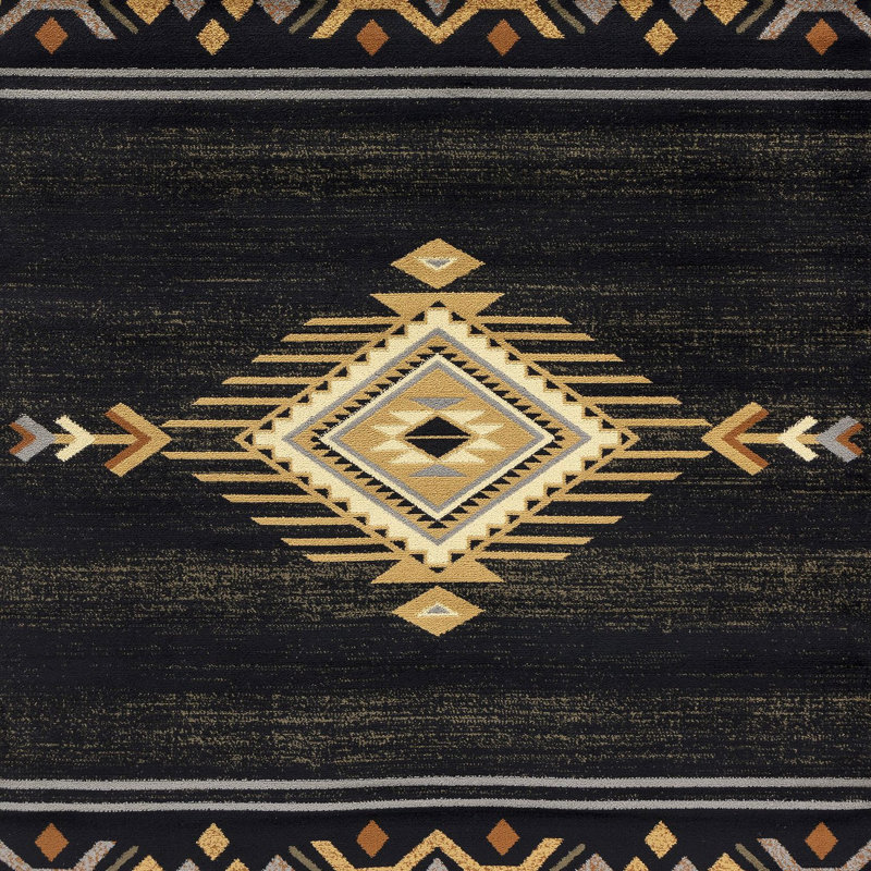 Southwest Area Rug, Black, Runner 2'7" x 7'3"