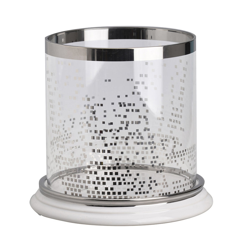 Porte-bougie décoratif Gsy, patchwork argent et blanc, verre de 7 pouces