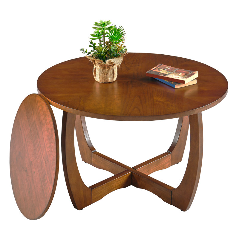 LUMERA Collection Mid-Century Modern Round Coffee Table with Removable Storage Shelf, 29.5” Wood Drum Coffee Table with Veneer Inlay Top for Living Room, Small Spaces