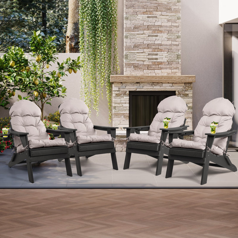 Outdoor Adirondack Chair Seat And Back Cushion, Polyester, Beige, Set of 4