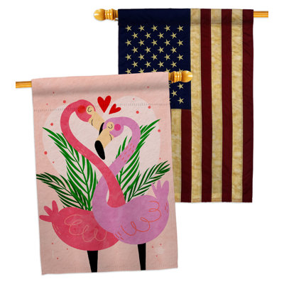 Drapeau de maison en polyester à 3 côtés 3 pi 3 po x 2 pi Flamingo Love