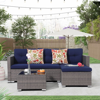 Cromford Wicker 3 - Person Patio Conversation Set with Cushions