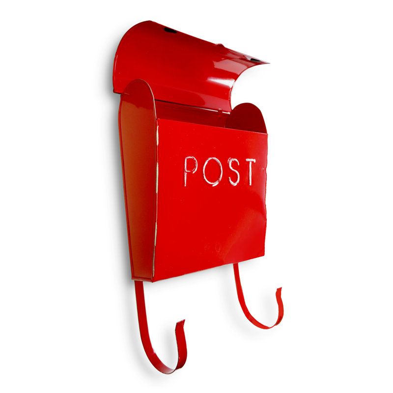 Rustic Red Metal Wall Mounted Mailbox with Newspaper Holder