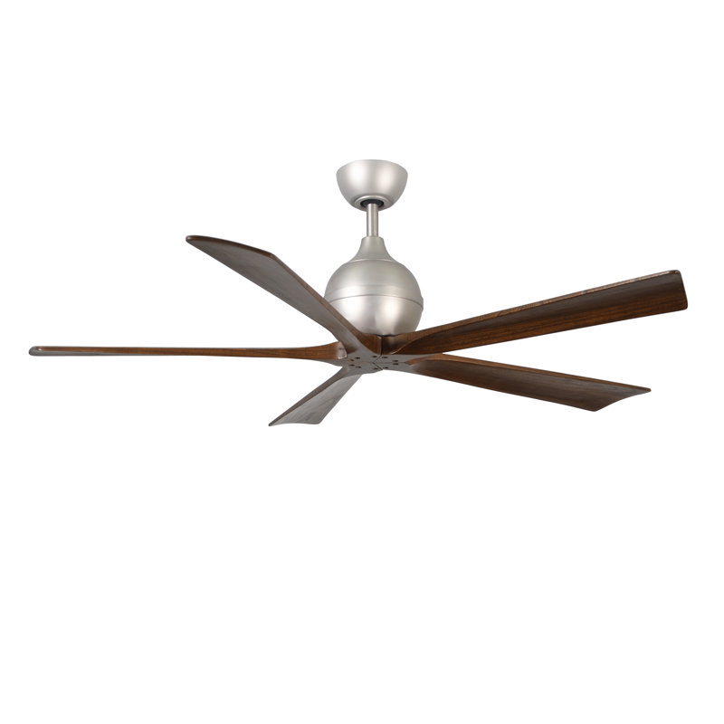 60" Irene 5-Blade Hugger Ceiling Fan with Wall Remote, Brushed Nickel, 60", Walnut Tone