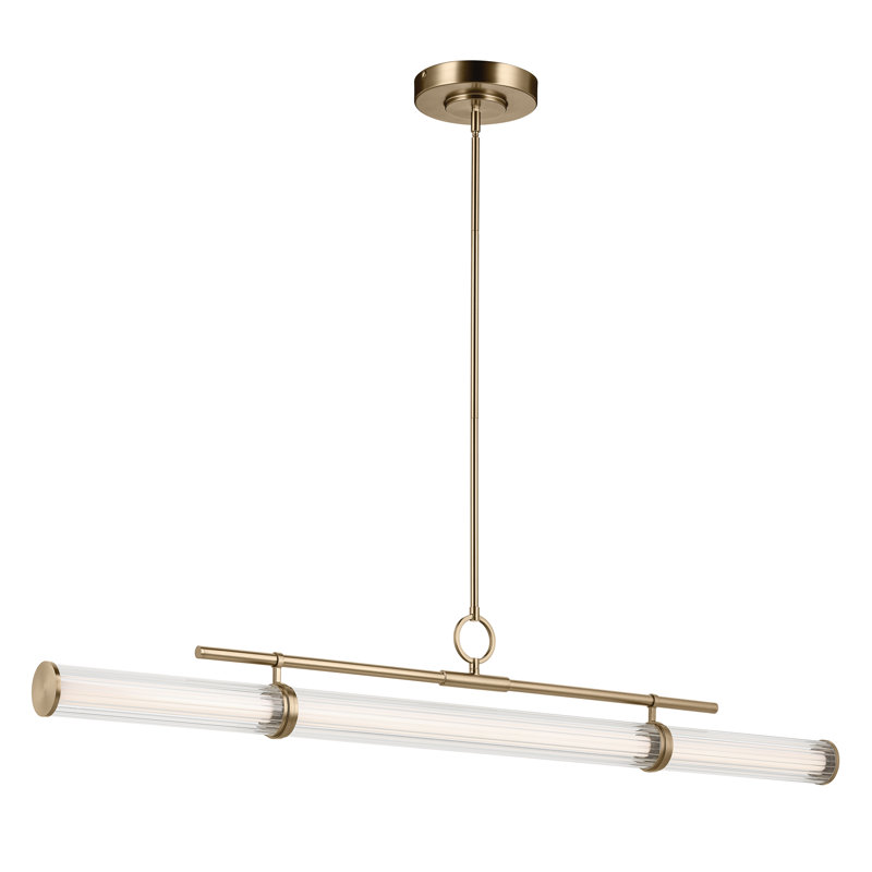 Lustre linéaire à DEL 1 lumière avec verre cannelé transparent, H 9,5 po x l 8 po x P 60,25 po, Bronze
