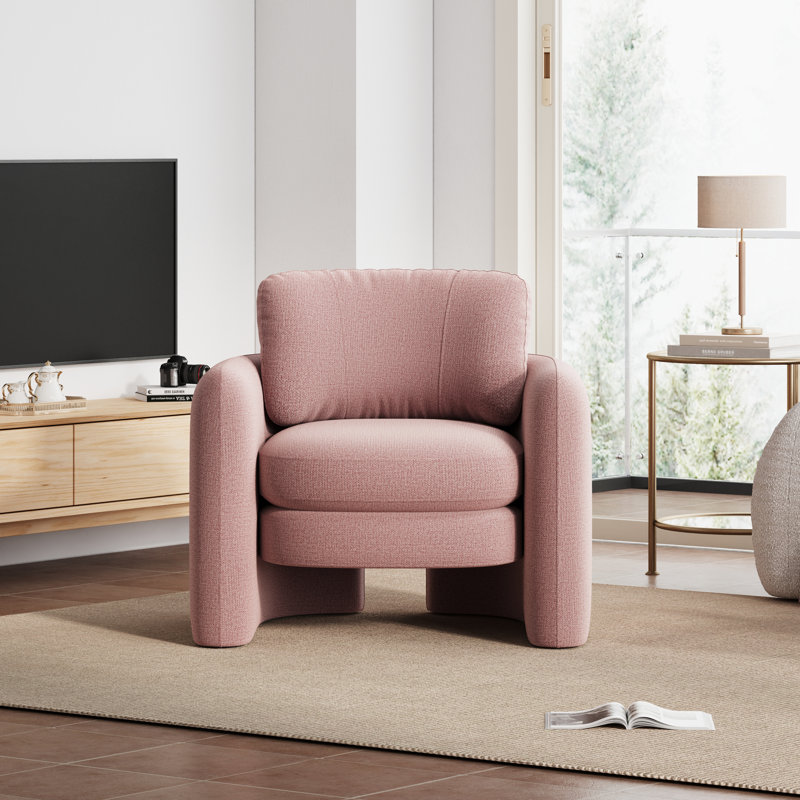 Fauteuil demi-tonneau en polyester 34,1 po, Faux lin rose