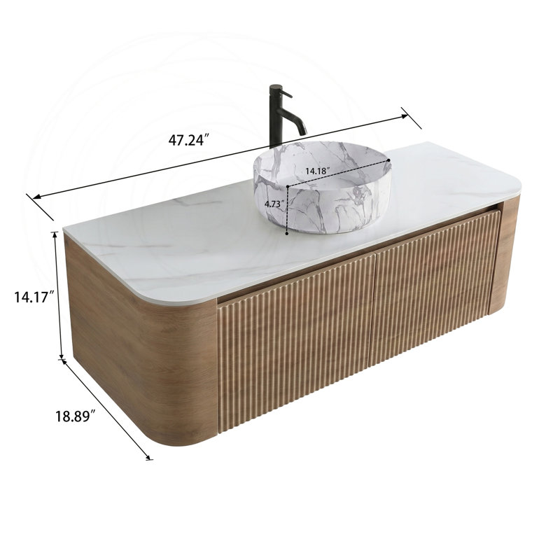 Meuble-lavabo 48 po avec lavabo en céramique blanc Carrara et porte-serviettes, Honey Oak