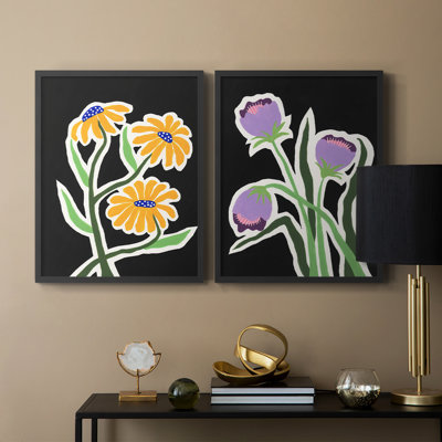 «Pop Flowers I», reproduction encadrée de qualité supérieure - prête à être accrochée - aucun clou requis - aucun clou requis