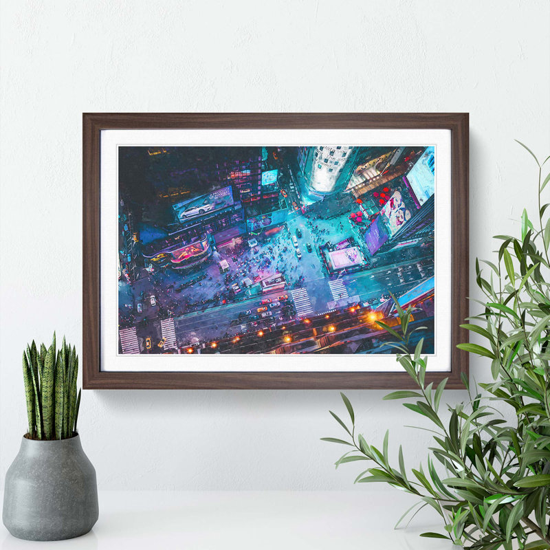 High Above Times Square in Abstract - Picture Frame Graphic Art Print on MDF, Walnut Framed, 62cm H x 87cm W x 2cm D