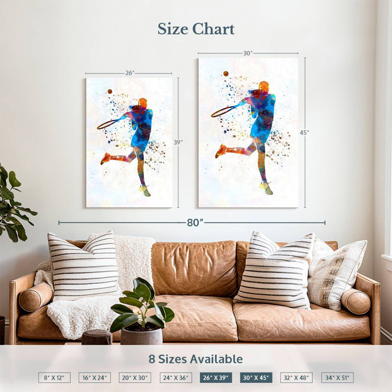 Sirci, joueuse de tennis à l'aquarelle I, H 39 po x l 26 po