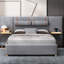Upholstered Grey Velvet Queen Bed With Outlet & , Bedside Storage Included In Charging Ports, Outlets, And