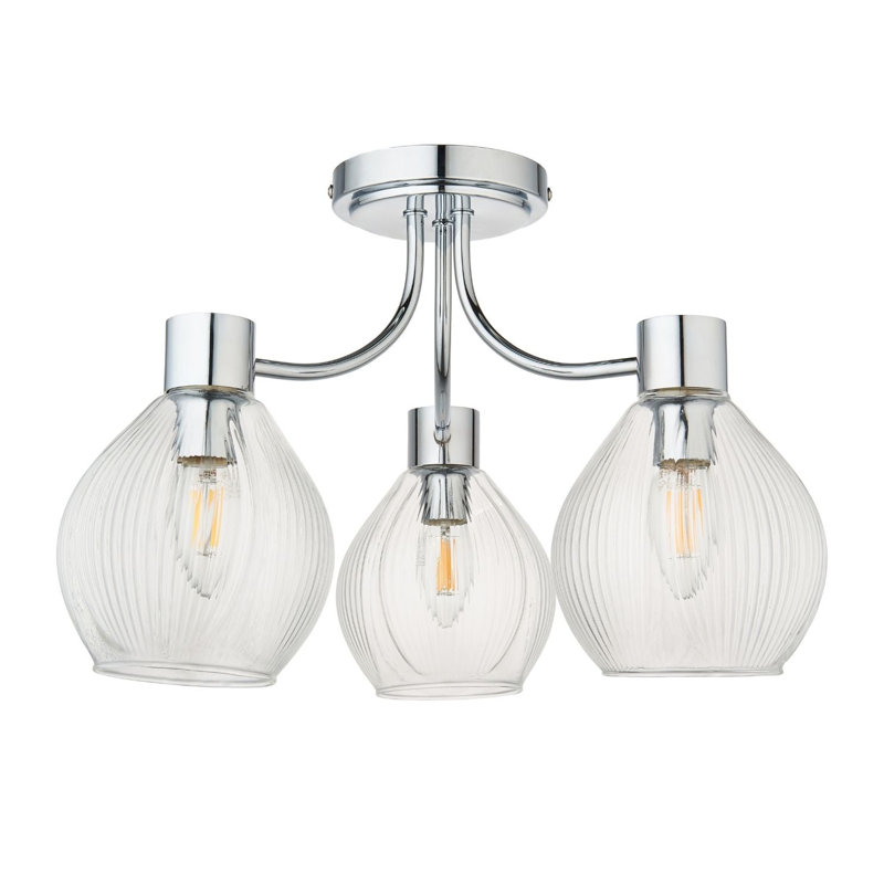 Glass Semi Flush Mount, Polished Chrome, 3 Lights, 280cm H x 440cm W x 440cm D