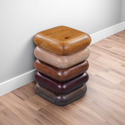 Zyra 18 Inch Side End Table, Sculptural Stacked Design, Mango And Acacia Wood Artisanship