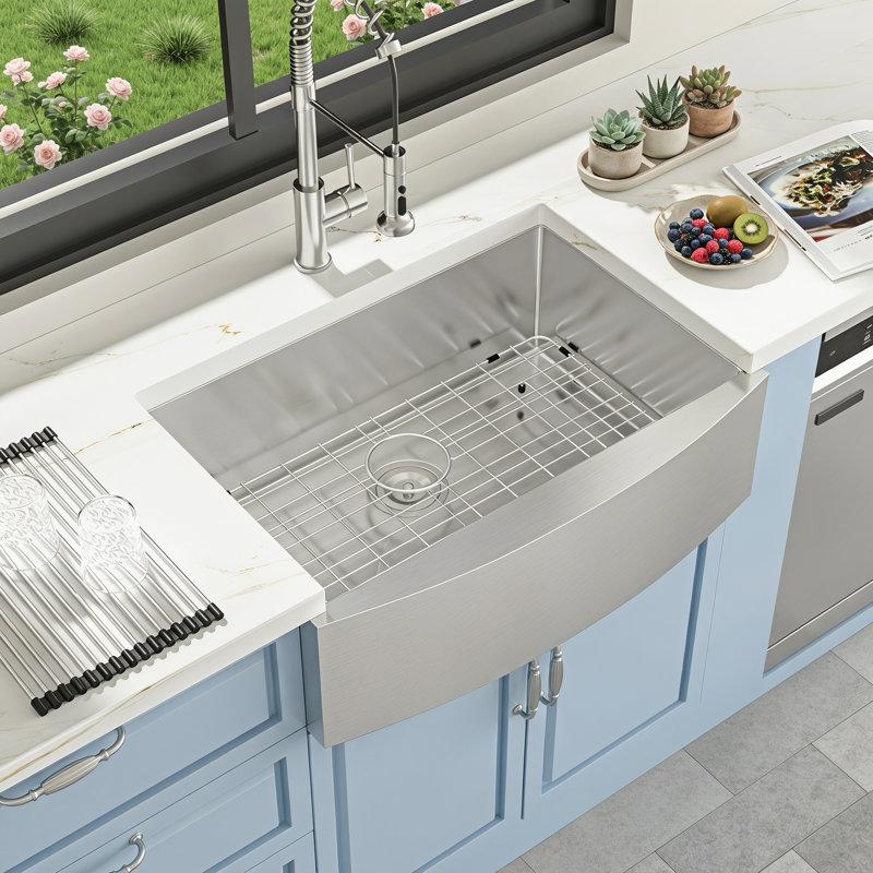 Farmhouse Kitchen Sink Gauge Stainless Steel Kitchen Sink Apron Front Sink, Stainless Steel, 10" H x 30" L x 21" W