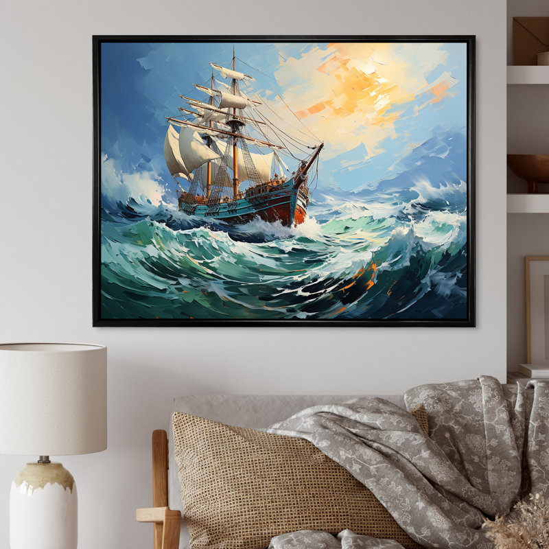 The Pirate Boat Odyssey's Voyage III - Classics, art mural, Cadre flottant noir, H 24 po x l 32 po x P 1,5 po