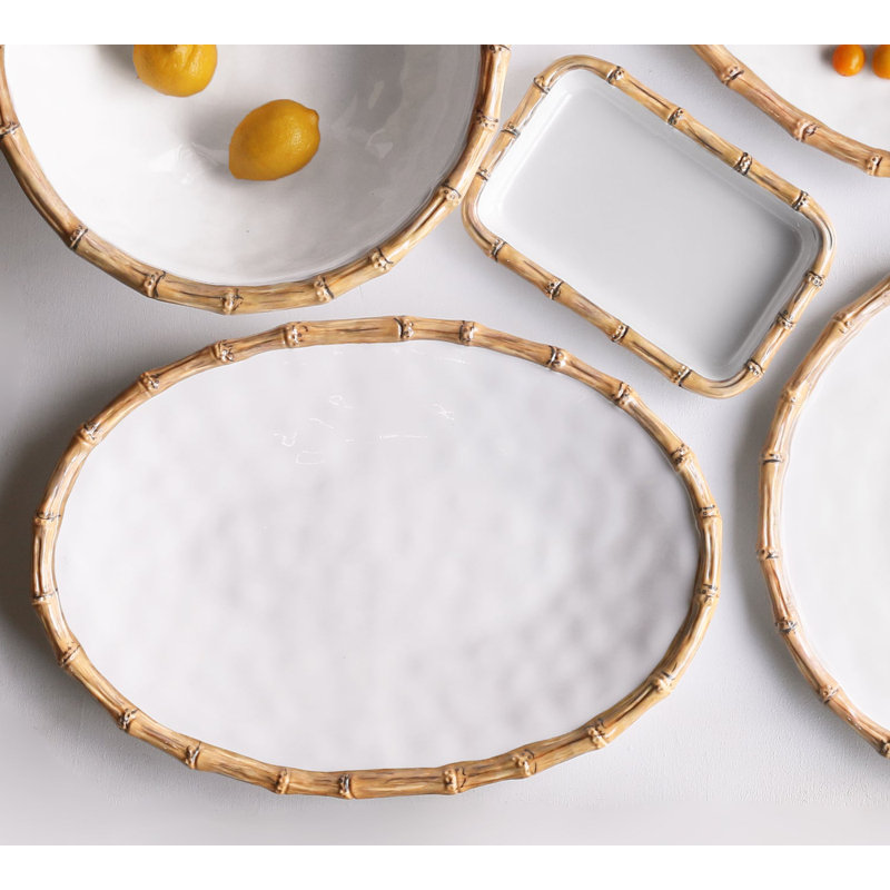 Vida Melamine Platter, 1.5" H x 19" L x 13" W, White/Natural