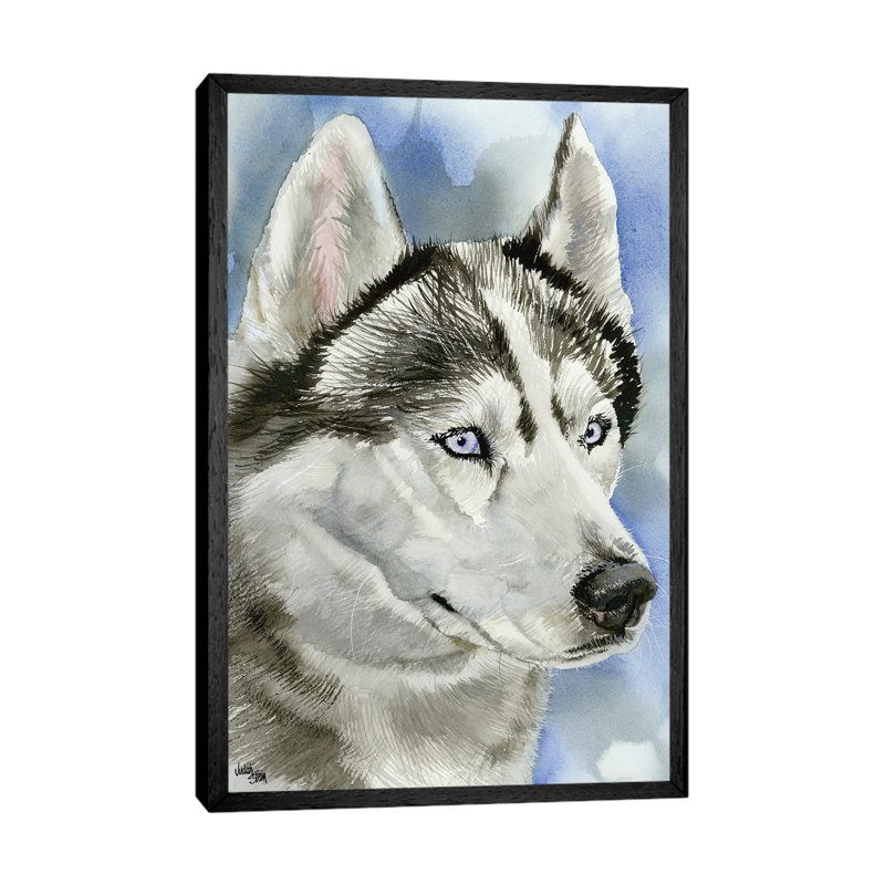 Ice Blue - Siberian Husky Dog 1 Piece Painting on Canvas, 66.04cm H x 45.72cm W x 3.81cm D, Black Framed