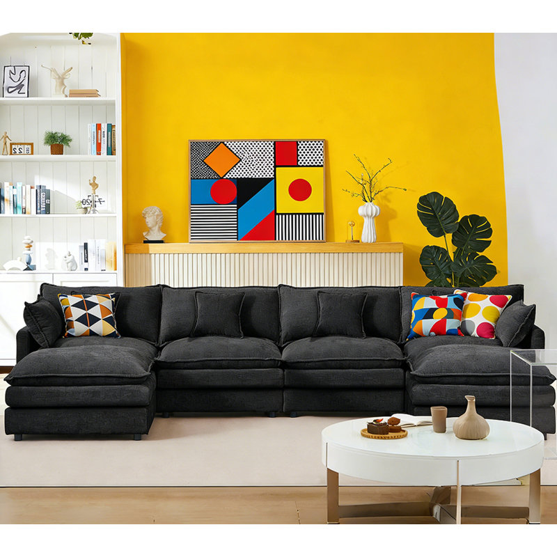 Modular Sectional Sofa U Shaped Couch Set, Black Chenille