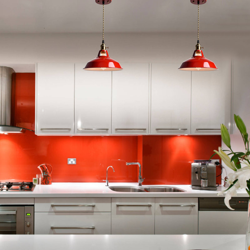 Luminaire suspendu moderne avec abat-jour de grange, Rouge