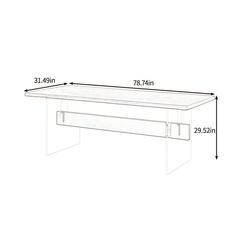 Table de salle à manger en acrylique, H 29,52 po x L 78,74 po x l 31,49 po